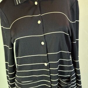 Dana Buchman Blue and White Stripped Collared Cardigan Size Medium